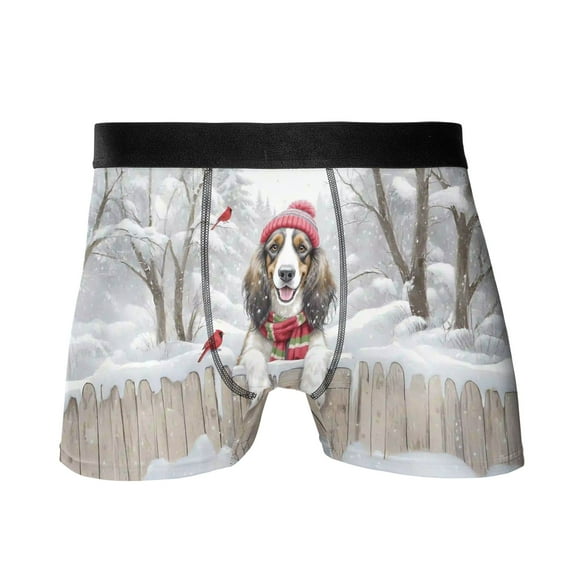 Playful Afghan Hound Welcomes Winter Snowy Day with Cardinal Bird All Over Print Boxer Briefs Underwear for Men Dad Dog Lover - 12017