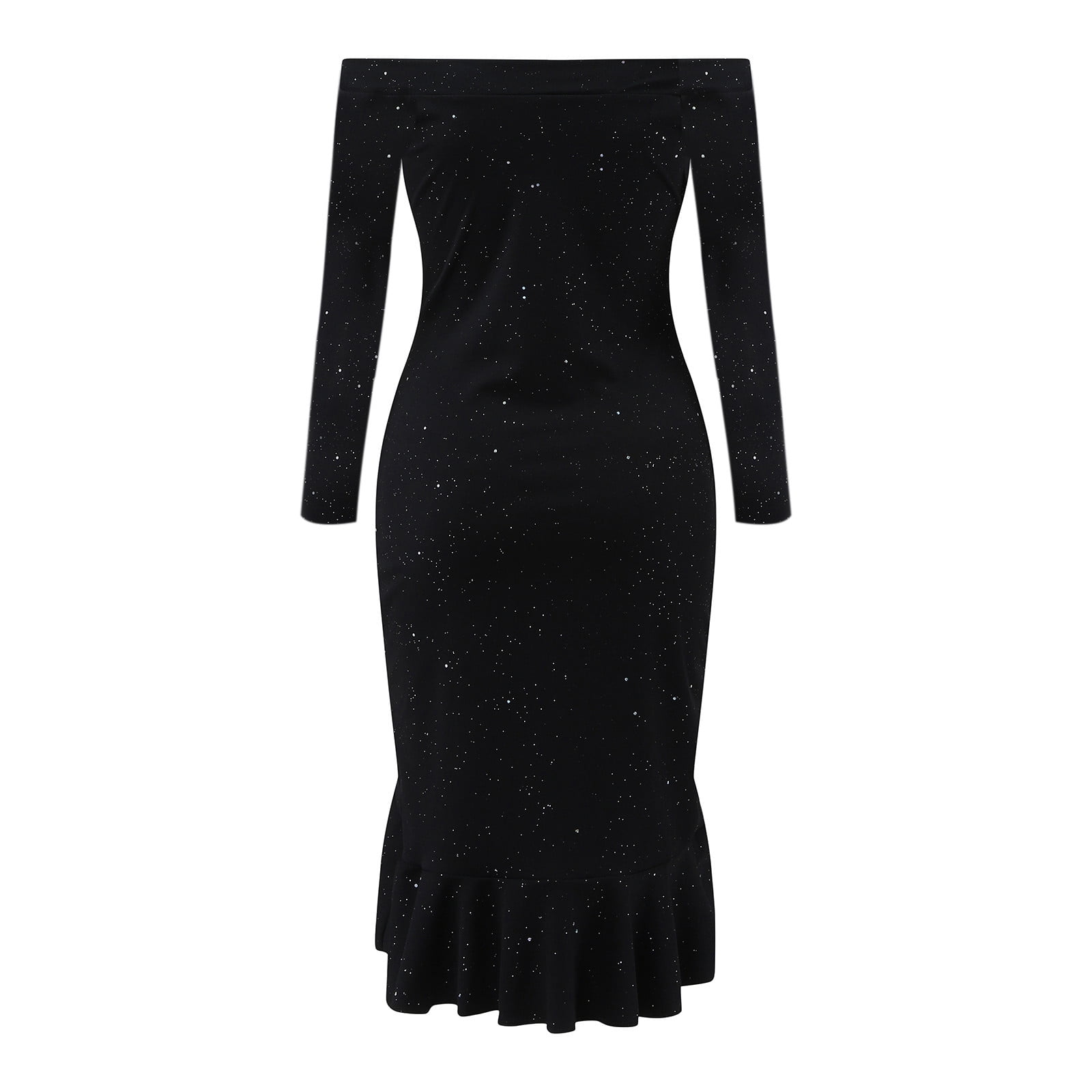 Fatuov Cocktail Dress for Women Elegant Sexy Wedding Guest Dress,Trendy Ruched Slit Irregular Party Dress Black XL