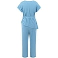 thumbnail image 7 of Scyoekwg Women's 2 Piece Outfits Elegant Bandage Solid Color Casual Short Sleevele Round-Neck Blouses Tops Long Pant Sets (Blue,L), 7 of 7