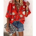 thumbnail image 2 of Honeeladyy Clearance under 10$ Buttons Shirt Womens Floral Blouse Tops Classic Flower Leaf Graphic Print V Neck Summer Loose Casual T Shirt, 2 of 3