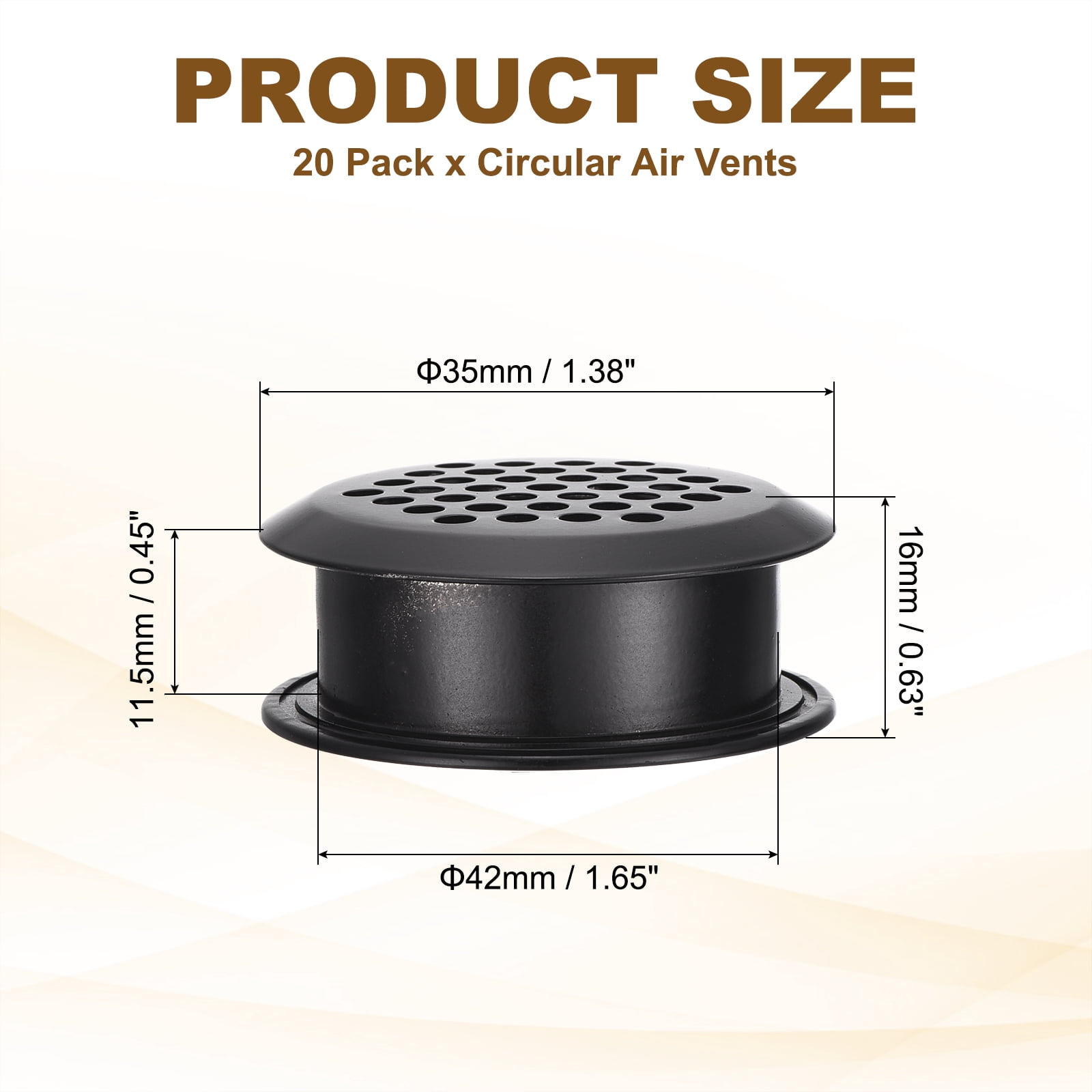 Uxcell 20pcs Circular Air Vents 1.4" (35mm) Stainless Steel Soffit Honeycomb Design Vent Louver Round Mesh Hole Dual Panel Louver for Kitchen Bathroom Shoe Cabinet Wardrobe, Black