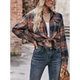 thumbnail image 6 of Arvbitana Women's Casual Loose Plaid Shirt Long Sleeve Lapel Button Blouses Spring Autumn Fashion Tops for Daily Streetwear S M L XL XXL, 6 of 7