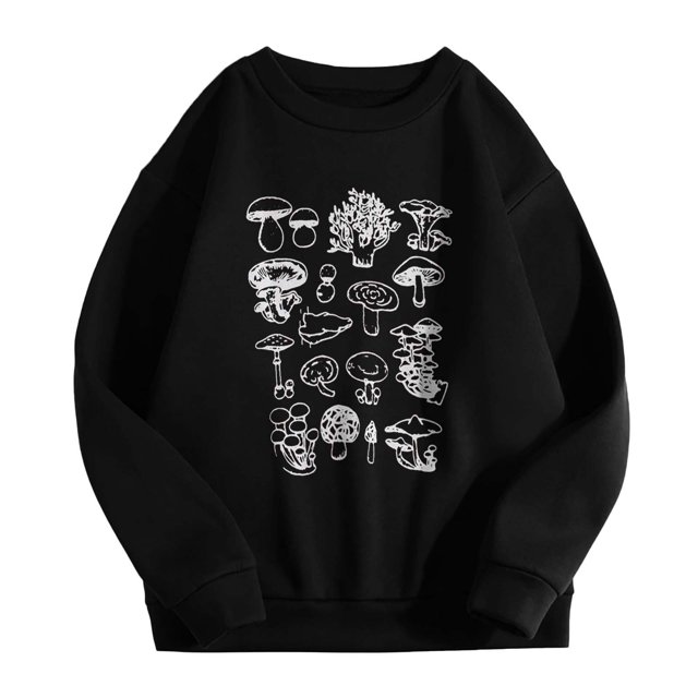 Mujer Vintage Divertido Suelto Manga Larga Cuello Redondo Shift Impreso Sudadera Divertida Blusa Con Estampado De Plantas Pompotops gfhjh19096