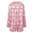 thumbnail image 3 of Penkiiy Christmas Pajamas for Women 2 Piece Cute Bow Pjs Set Silk Satin Santa Tree Button Shirts Candy Ruffle Shorts S Pink, 3 of 4