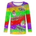 thumbnail image 4 of Aloohaidyvio Mardi Gras Clothing,Womens Crew Neck Mardi Gras T-Shirt Mask Print Party Long Sleeve Tops, Mardi Gras Shirts, 4 of 5