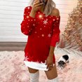 thumbnail image 1 of Puntoco Camiseta sin tirantes de manga larga con cuello inclinado suelto con estampado navideño para mujer top Puntoco Puntoco-2711, 1 of 5