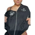 thumbnail image 4 of Gureui Women's Hooded Cardigan Sweater,Casual Long Sleeves Smooth Zipper Letters Rhinestones Decoration Loose Spring Sweatshirt Top, 4 of 7