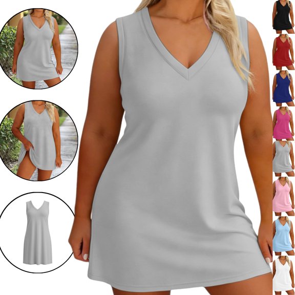 Gamivast Dresses for Women Plus Size Sleeveless Bodycon Maxi Dress Notch V-Neck Slim Fit Long Dress Elegant Cocktail Party Wedding Guest Evening Dress Gray XL