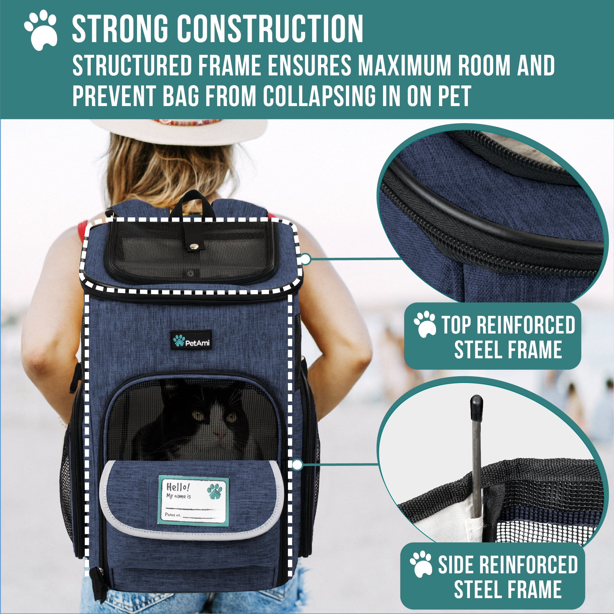 PetAmi Dog Backpack Carrier, Airline Approved Cat Backpacks For Carrying Small Large Cats, Pet Carrier Back Pack, Ventilated Soft Sided for Travel, Hiking, Camping, Max 18 lbs, Navy