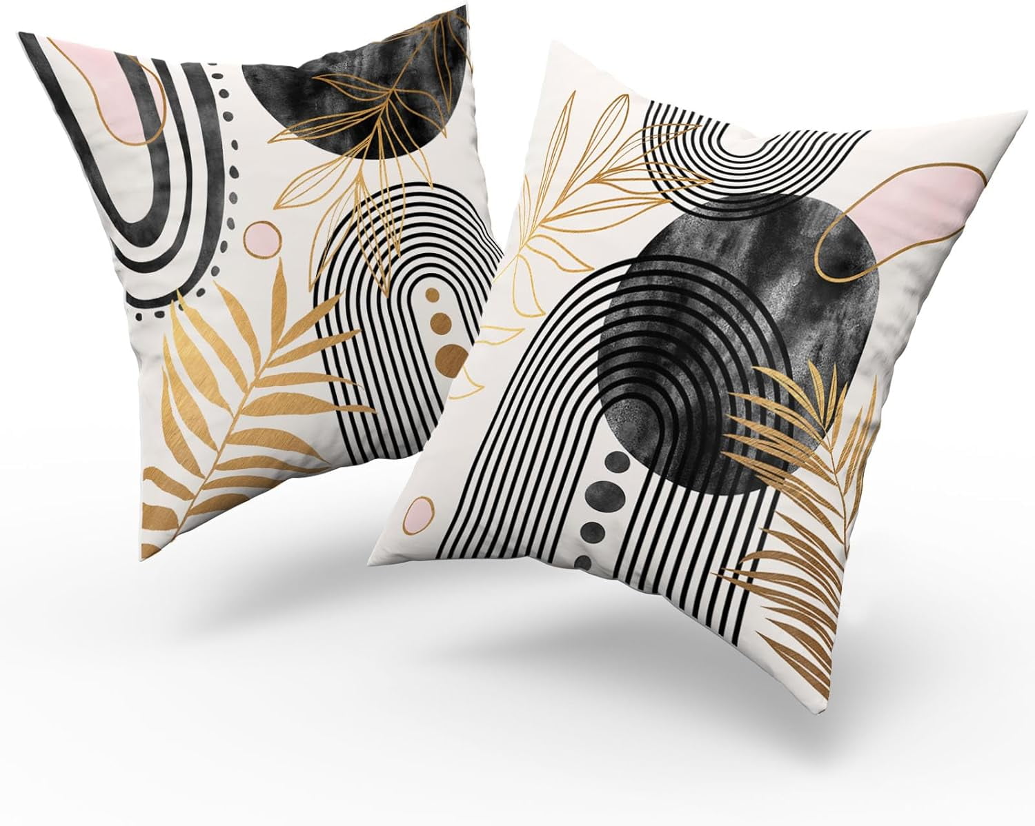 Black and Pink Boho Pillow Covers Set of 4 20x20 Inch Tropical Leaf Throw Pillows with Geometric Bohemian Design for Mid Century Modern Living Room Couch Decor Vibrant and Trendy
