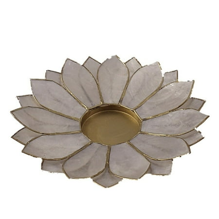 Decorated Candle Holders Lotus Candle Holder Capiz Shell Flat 2 Layer Decorating Accent Home Decor Gift Ideas (White) ()