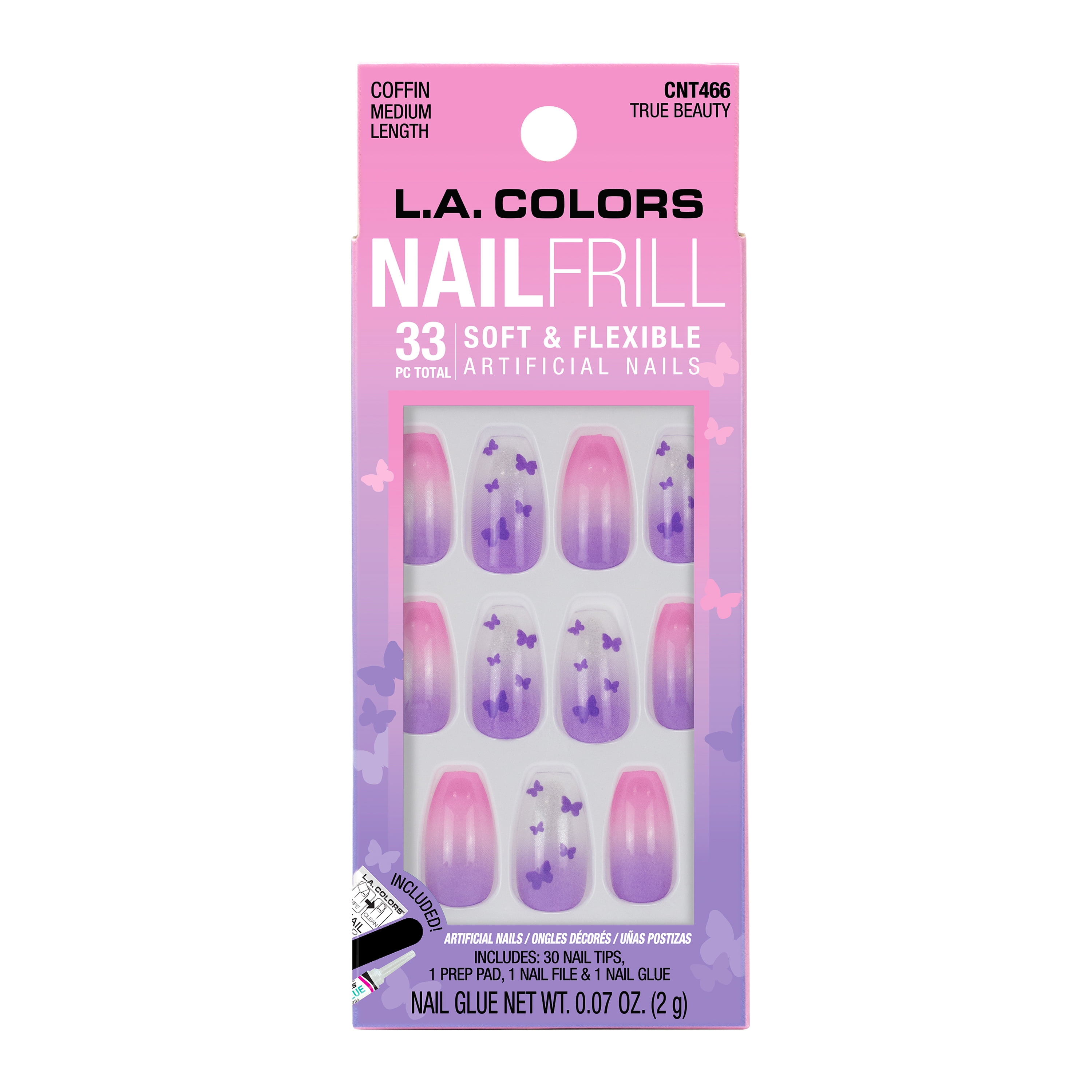 L.A. COLORS Frill Nail Tips, True Beauty, 33 Pieces