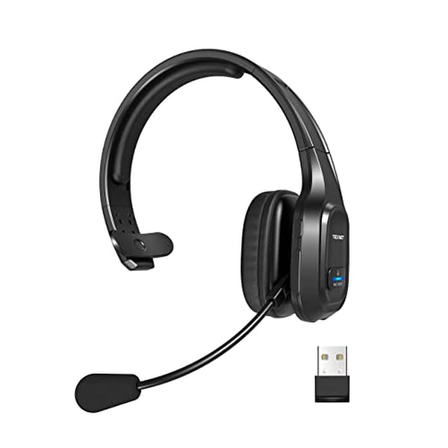 TECKNET Trucker Auriculares Bluetooth con micrófono con cancelación de ruido inalámbricos en la oreja, auriculares inalámbricos manos libres para teléfono celular, computadora, oficina, hogar, centro