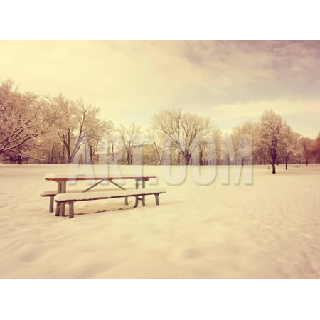 A Scenic Cold Winter Landscape with Snow and Trees Done with a Retro Vintage Instagram Filter Print Wall Art By