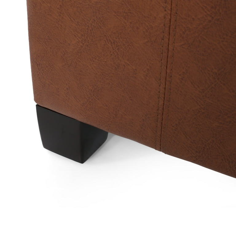 Noble House Rosalla Faux Leather Storage Ottoman, Cognac Brown