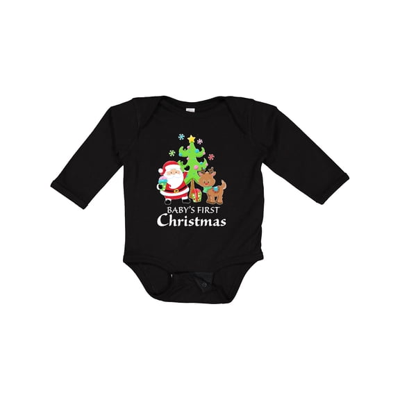 Inktastic Baby's 1st Christmas with Santa Reindeer and Tree Boys or Girls Long Sleeve Baby Bodysuit