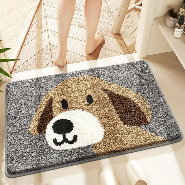 Absorbent Bathroom Doormat | Gray Polyester Flocked Foot Mat Non-Slip Low Profile Rug | Durable Stain Resistant Floor Mat for Entryway Porch Patio Home Decor 23.6X15.7In