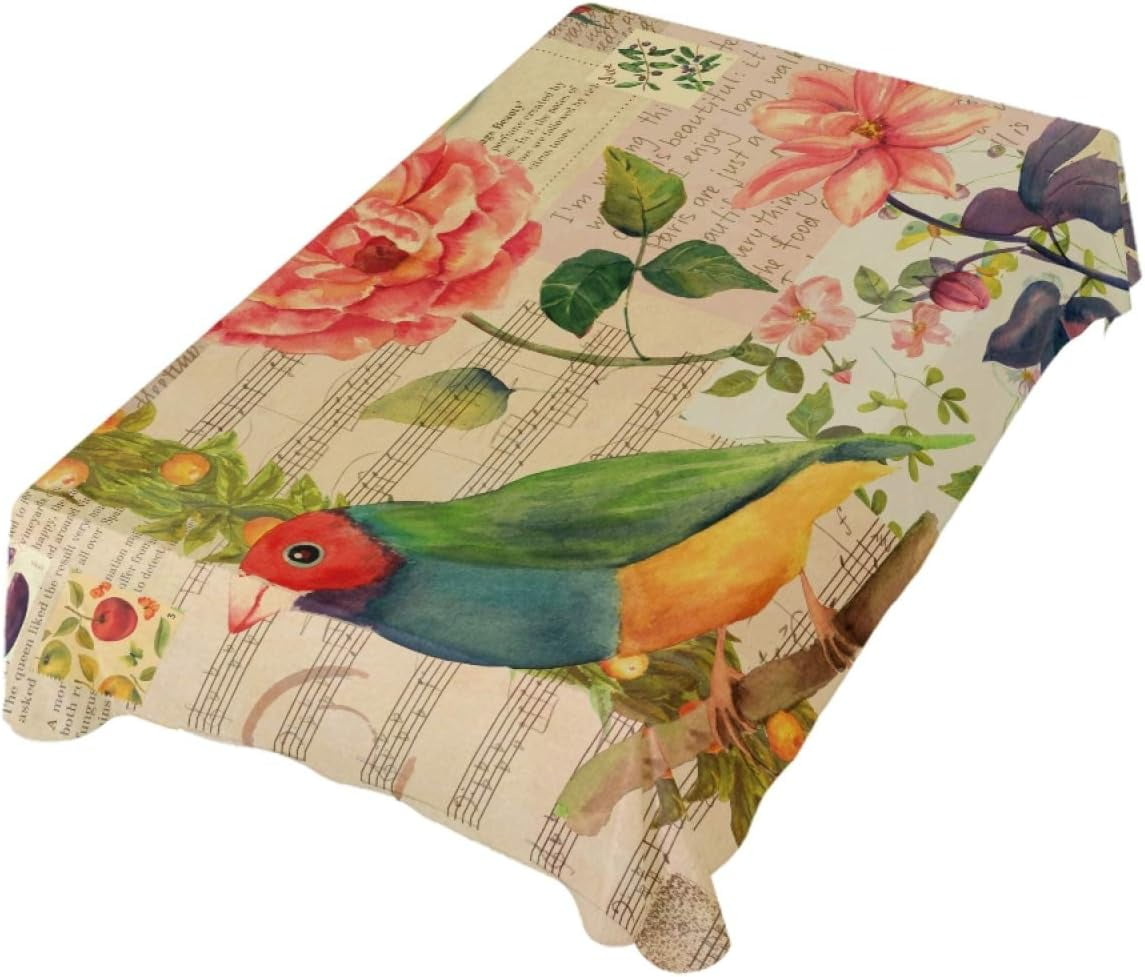 Vintage Birds Roses and Butterflies Rectangle Tablecloth 60" X 90