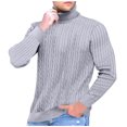 thumbnail image 3 of Men's Solid Color Turtleneck Sweater Textured Knit Pullover for Casual Fashion and Winter Warmth, Ideal for Office Wear and Christmas Holiday Gifts,Light Gray,XL, 3 of 5