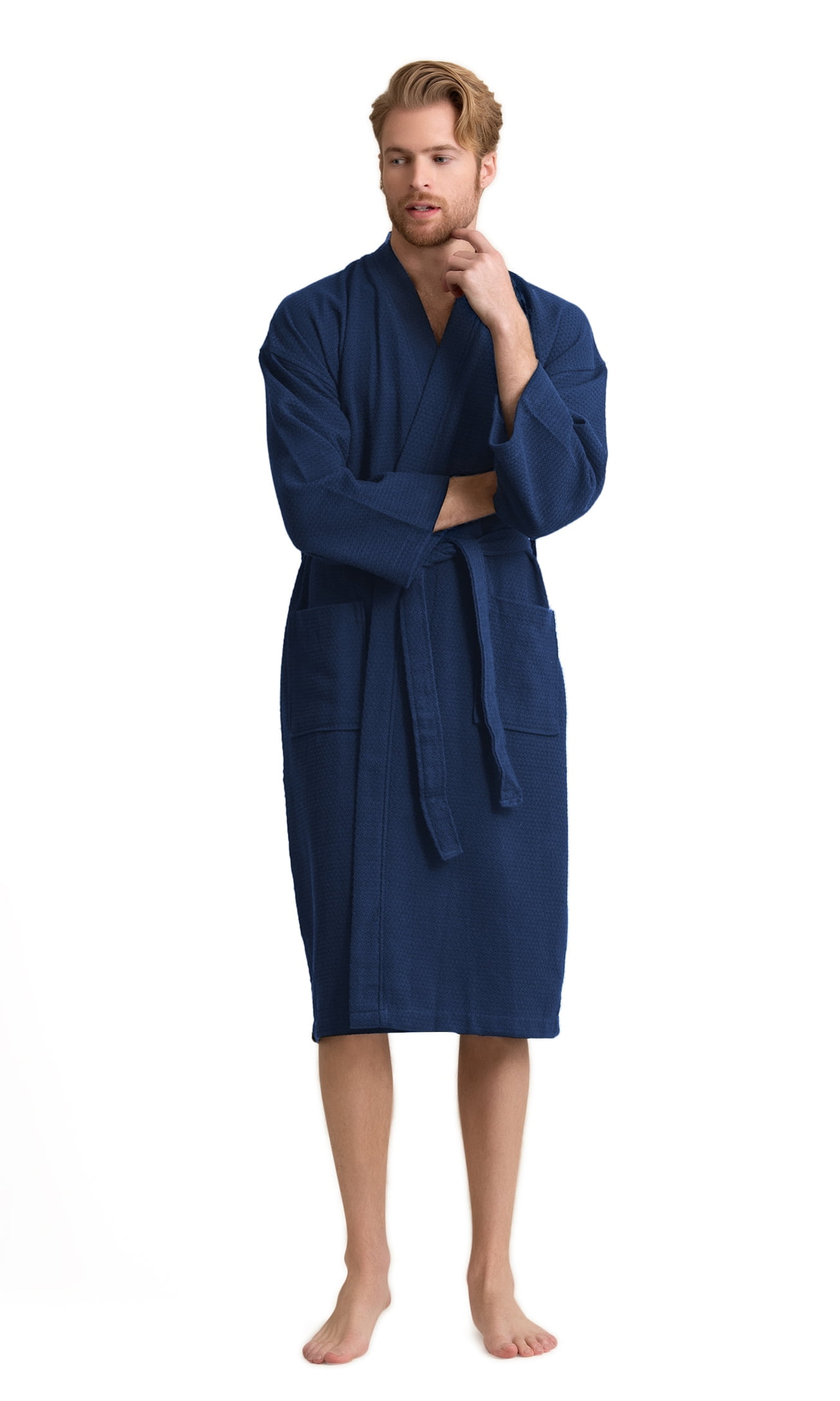 Men's Waffle Spa Bathrobe with 100 Premium Cotton. Long, Lightweight