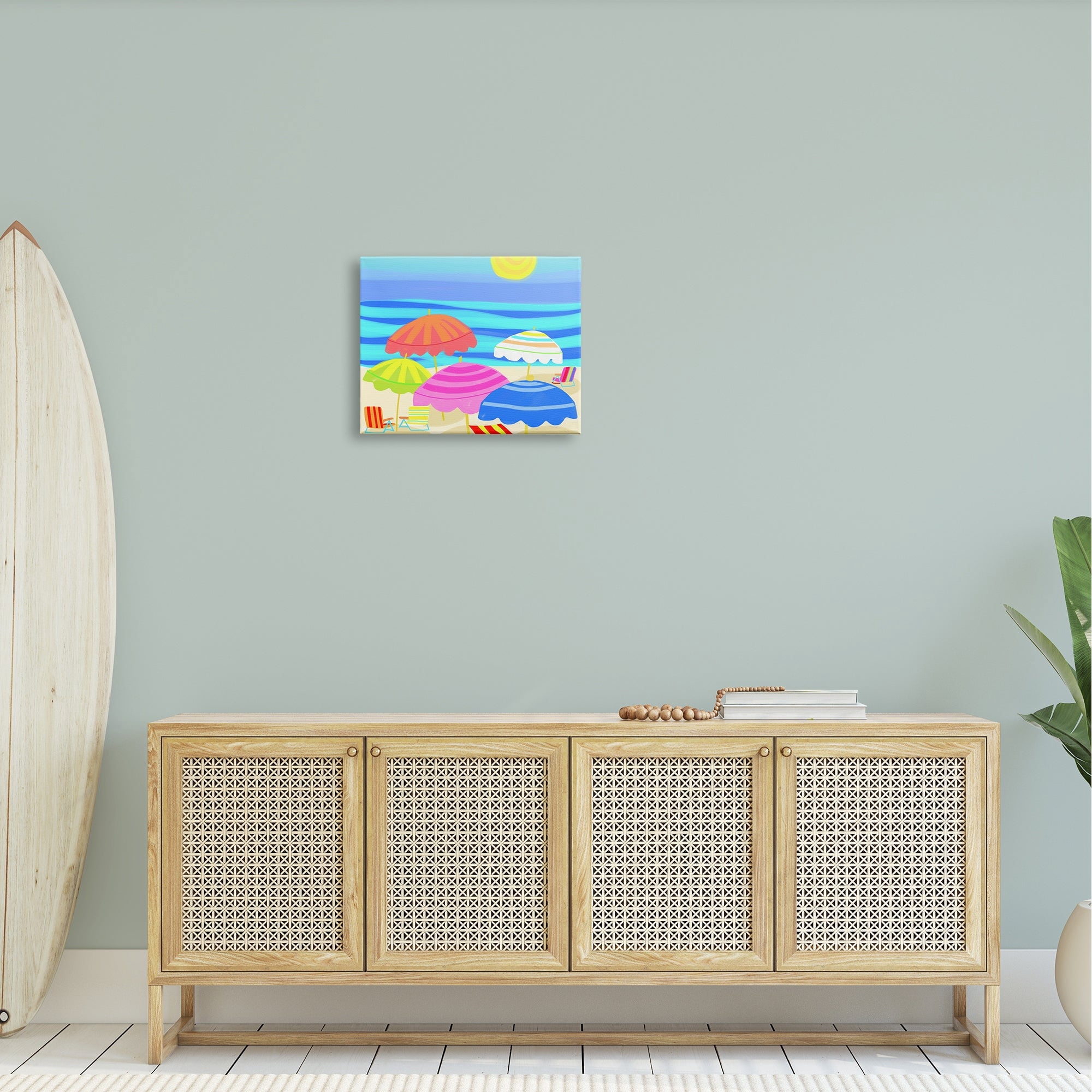 Stupell Industries Vibrant Sun Umbrellas Summer Beach Shore Scene Graphic Art Gallery Wrapped Canvas Print Wall Art, Design by Maret Hensick