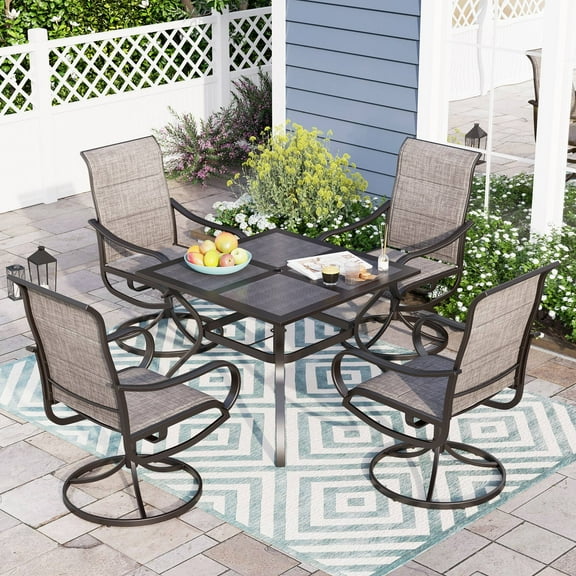 Sophia & William 5 Pieces Metal Patio Dining Set Swivel Padded Chairs and Table Set