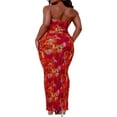 thumbnail image 2 of PENGXIANG Women Cutout Backless Bodycon Bandeau Tube Dress Ruffle Printed Maxi Long Dresses, 2 of 6