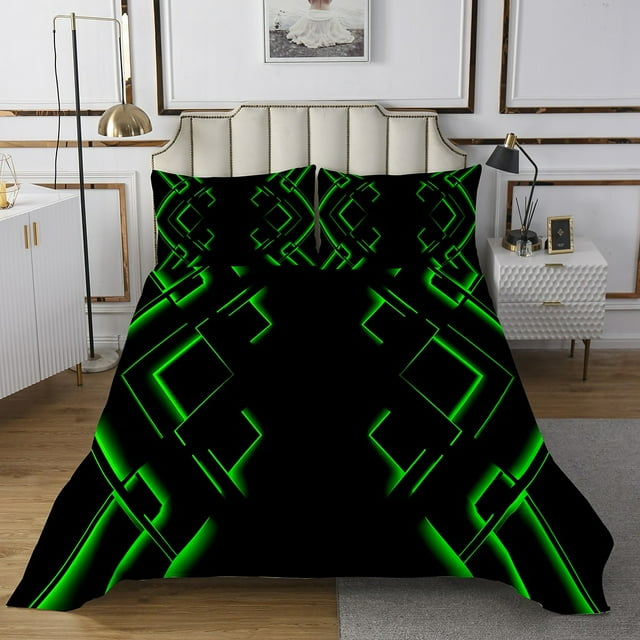 Erosebridal Ensembles de Couvre-Lit à Géométrie Dégradée Format Grand, Courtepointe Chic à Rayures, Vert Néon, 3 Pcs