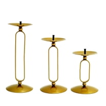 Efavormart Set of 3 | Gold Metal Geometric Oval Design Pillar Candle Holder Stands, Candle Centerpieces - Assorted Sizes