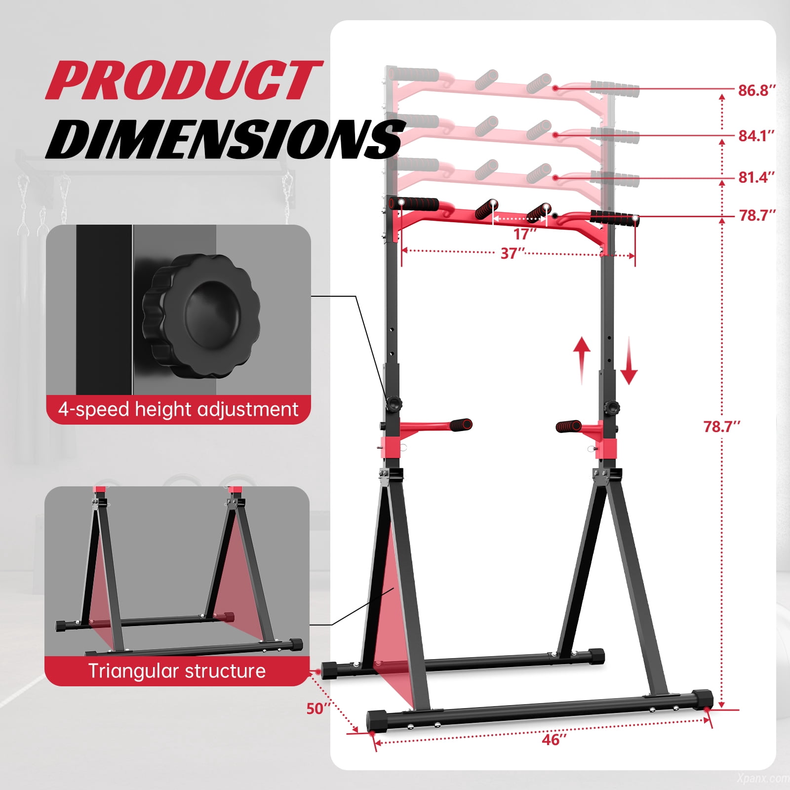 Primy 350lbs Foldable Pull Up Station, Pull Up Bar for Home Gym Workout, Free-Standing Dip Station Power Tower Strength Training Fitness Equipment