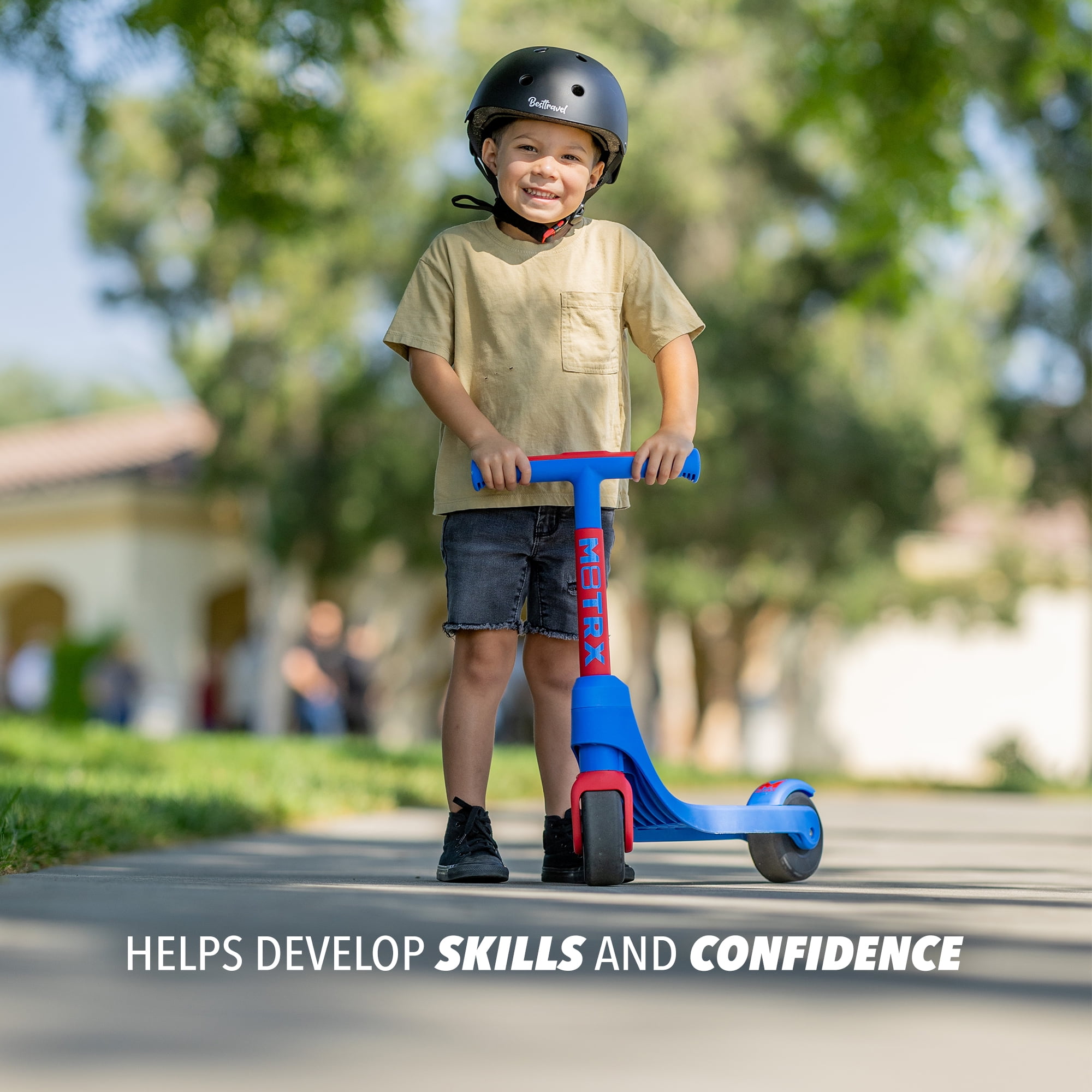 M8TRX SPORTS Two-Wheel Kick Scooter for Toddlers & Kids Ages 2-5 | Beginner Balance Scooter with Oversized Wheels, Anti-Slip Deck & Rear Foot Brake, Blue