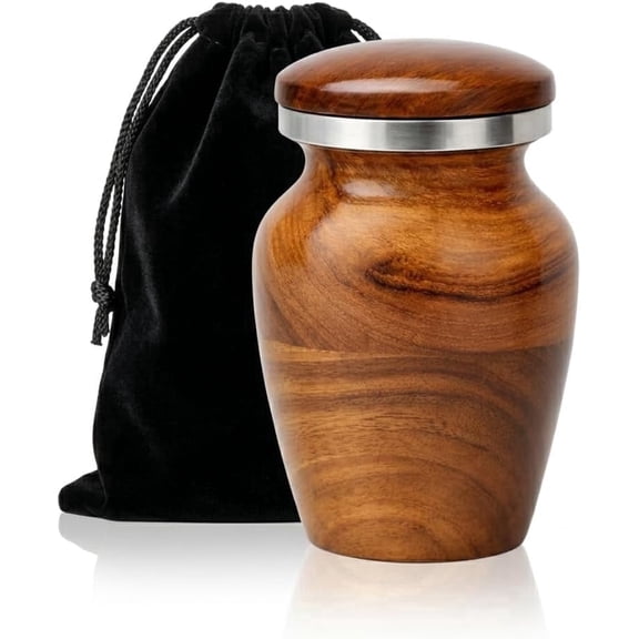Wooden Cremation Urn for Human Ashes – Solid Wood Funeral Memorial Urn with Metal Ring Lid, Adult Burial Urn, Elegant Keepsake for Loved One, Tapered & Rounded Shape Options (Jar Shape)