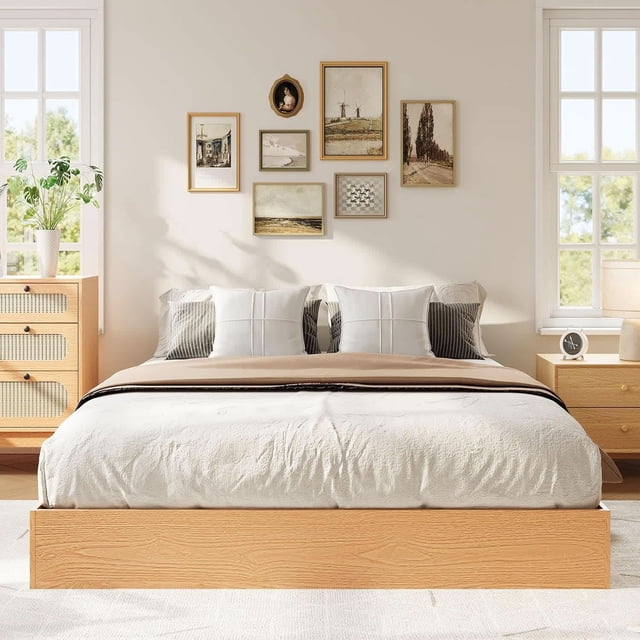 California king platform marco de cama: de madera slat support, no box spring required, fácil montaje, pine wood construction