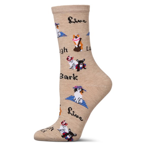 MeMoi Women's Live Laugh Bark Rayon From Bamboo Crew Socks - Womens - Female, 9-11, Hemp Heather