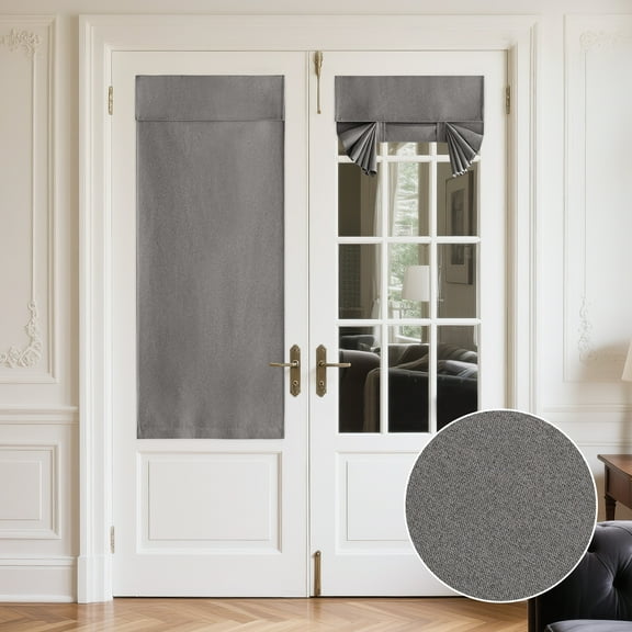 NICETOWN Linen Door Curtains for Door Window, 100% Blackout French Door Curtains Full Light Blocking Privacy Thermal Insulated Window Drapes for Glass Door, Grey, 26"x80", 1 Panel