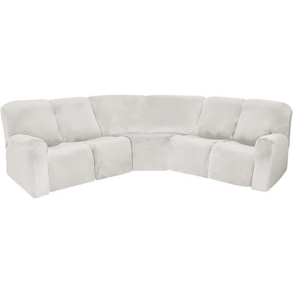 7-Piece L Shape Velvet Stretch Recliner Corner Sofa Cover, Corner Sofa Covers for Sectional Sofa Set, for Reclining L Shape Sofa Slipcovers Thick, Soft, Washable Durable Furniture Protector (White)