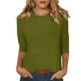 thumbnail image 2 of Qwertyu Womens Tops 3/4 Sleeve Crew Neck Cotton Tees Solid Color Summer T Shirts 2026 Three Quarter Length Shirts Mint Green 2XL, 2 of 9