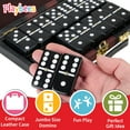 thumbnail image 2 of Jumbo Double Six Domino Set - 28 Thick Black Tiles - Sophisticated Wooden Vegan Leather Box - Classic Family Game - Math Skills and Strategy - 2-4 Players, 2 of 4