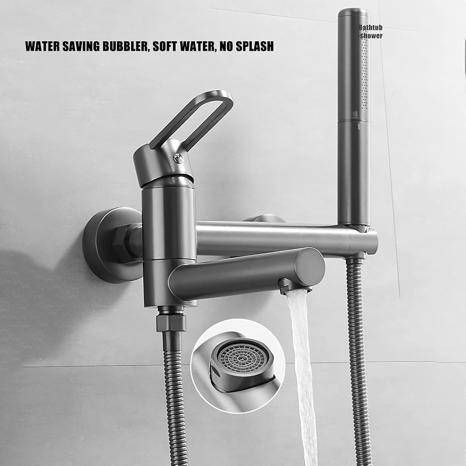 Foldable Bathtub Faucet Wall Mount Tub Faucet Brass Tub Filler Faucet Single Handle 2 Hole Tub Mixer Tap with 2 Modes Handheld Shower, Shower Hose, Hot and Cold Water,Chrome