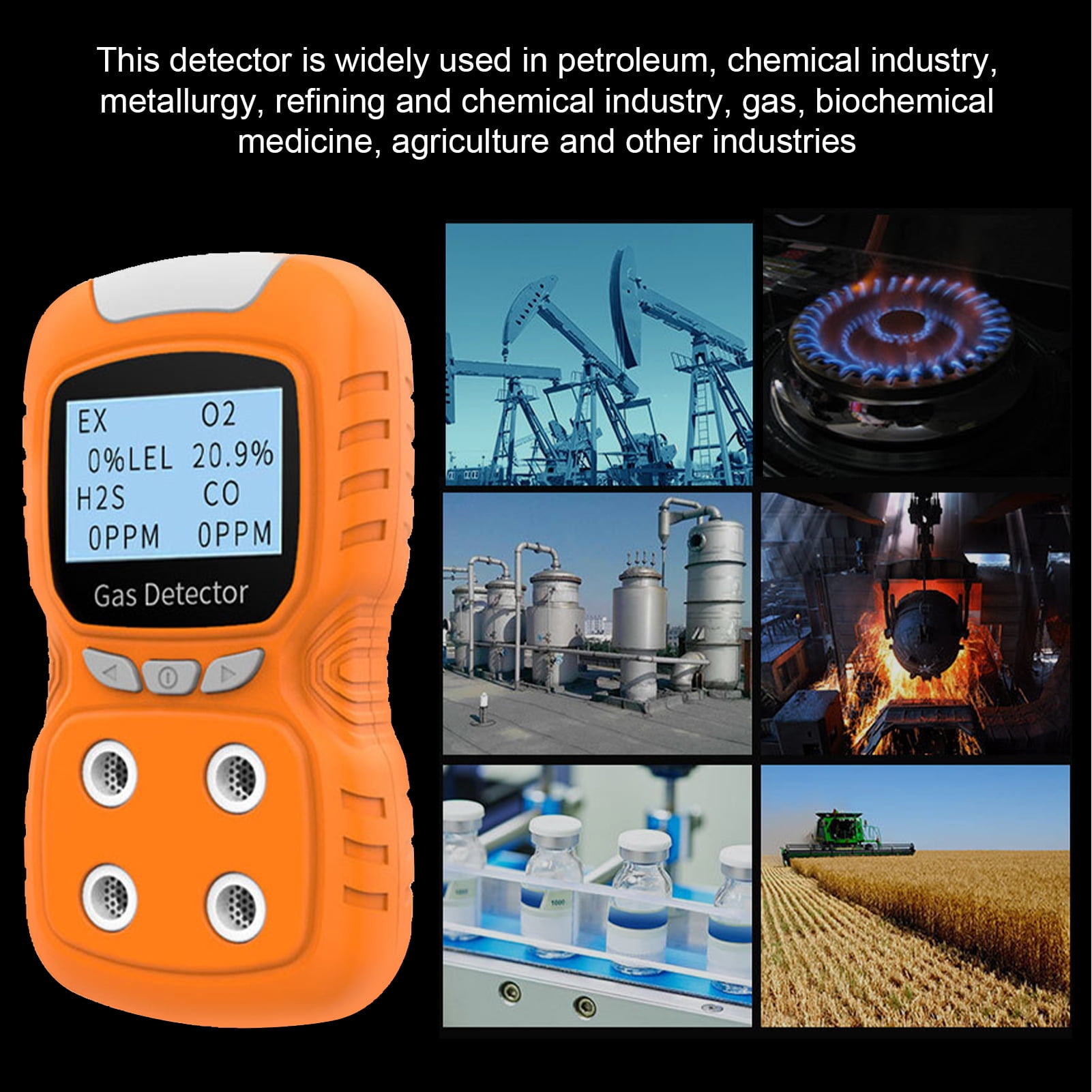Walmeck 4-Gas Meter Tester Analyzer Portable Gas Detector Digital Toxic Gas Detector Rechargeable LCD Display Sound Vibration Alarm Air Quality Tester