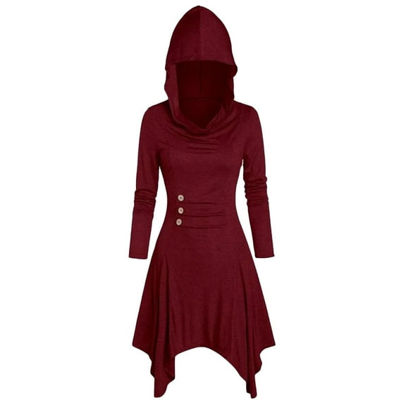 Turilly Women Costumes Lace Up Hooded Vintage Pullover High Low Bandage Long Dress Cloak