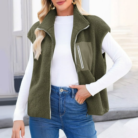 ‌FDGIU Women's Oversized Fleece Vest - Warm Zip Up Sleeveless Sherpa Jacket with Pockets, Lightweight Fall Winter Outerwear 2025