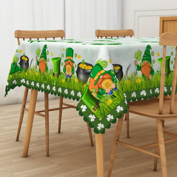 Mizhona St.Patricks Day Clover Rectangle Tablecloth Gnomes Table Cloth for Dinning,Kitchen,Party,60" x 84"