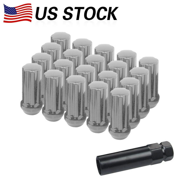 20 Spline Lug Nuts with Key M14x1.5 Chrome 2" TALL CHEVY SILVERADO GMC JEEP RAM