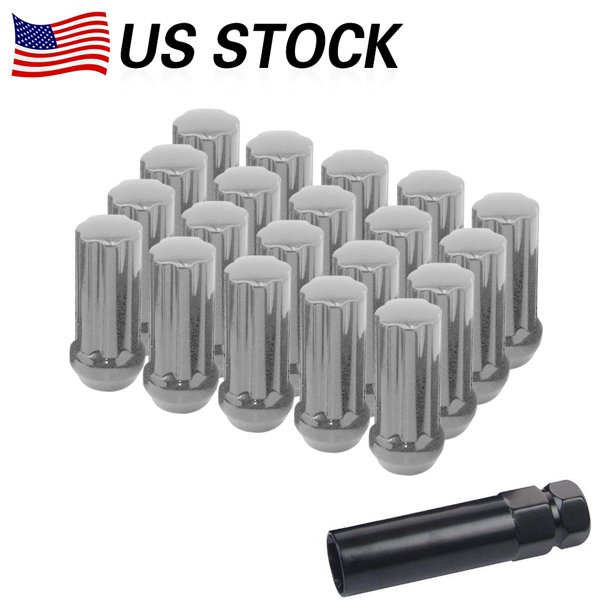 20 Spline Lug Nuts with Key M14x1.5 Chrome 2" TALL CHEVY SILVERADO GMC