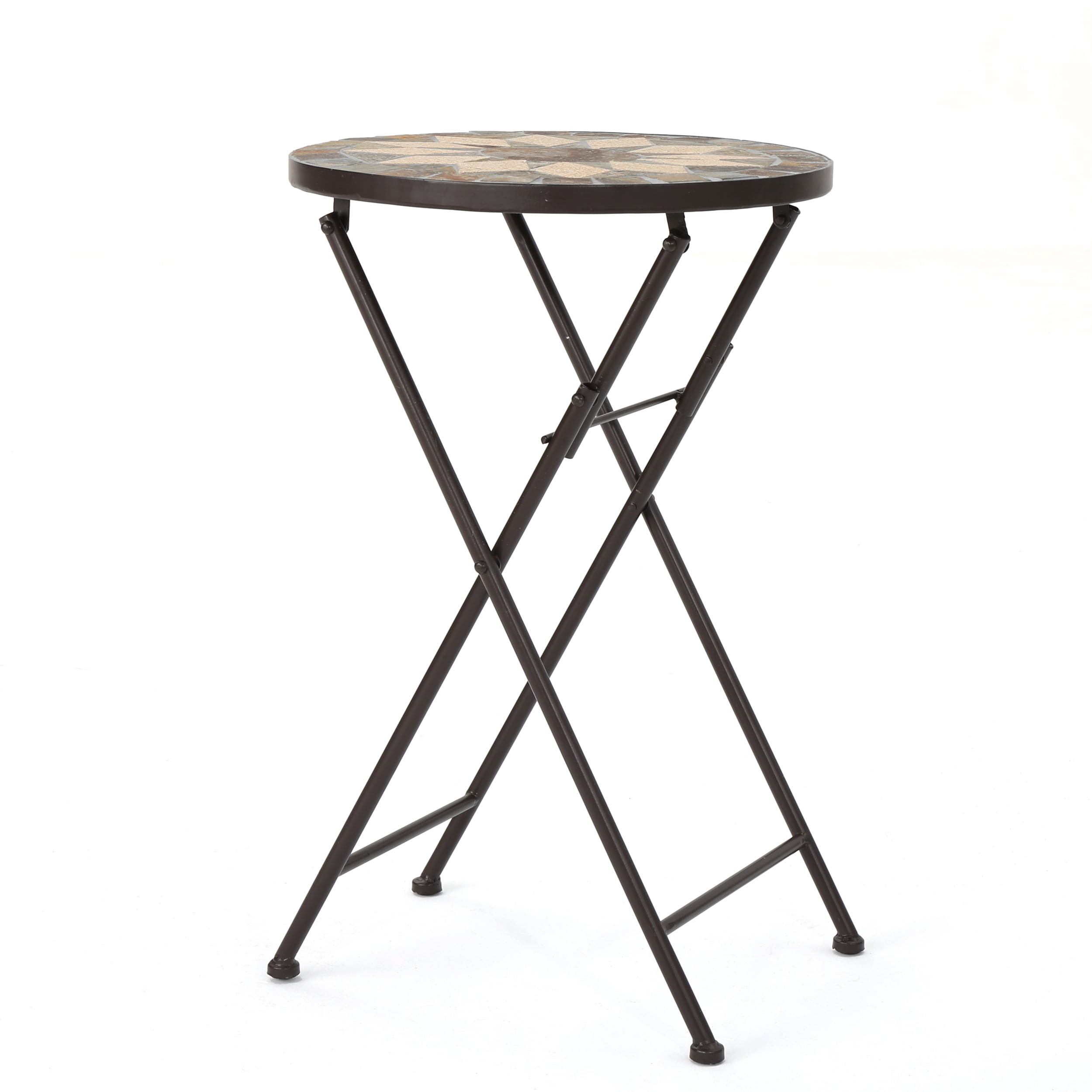 Leumius 14" Folding Side Table with Stone Mosaic Top,Indoor Outdoor Accent Table for Patio/Outdoor