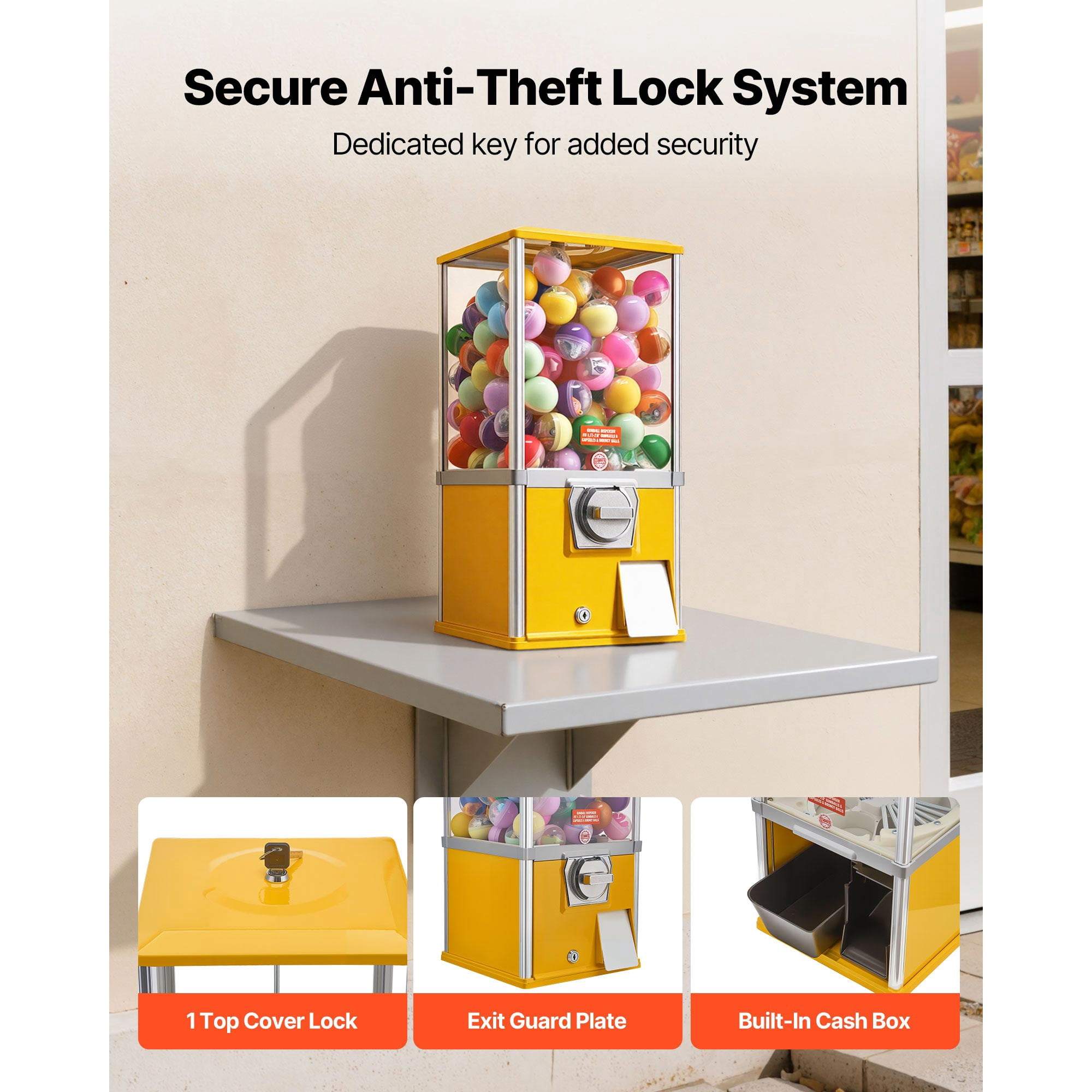 KFFKFF 21-Inch Tall Candy Vending Machine, Coin-Operated Dispenser for Shopping Centers, Supermarkets, Entertainment Venues, and Arcades, Accommodates Up to 180 1.77-Inch Round Candies