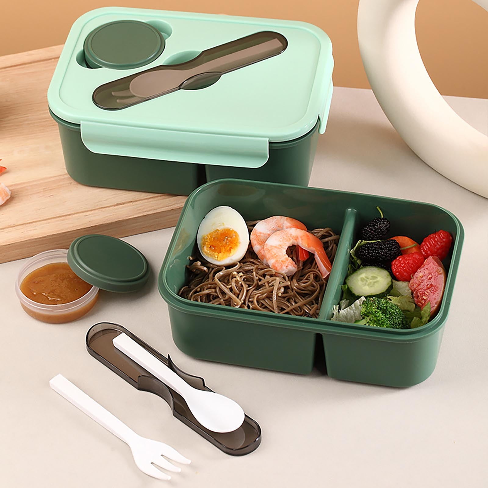 Xmmswdla Aesthetic Lunch Box Green Lunch Boxplastic Lunch Box Fresh-keeping Box Microwave Oven Heating Sealed Thermal Insulation Bento Box Lunch Box
