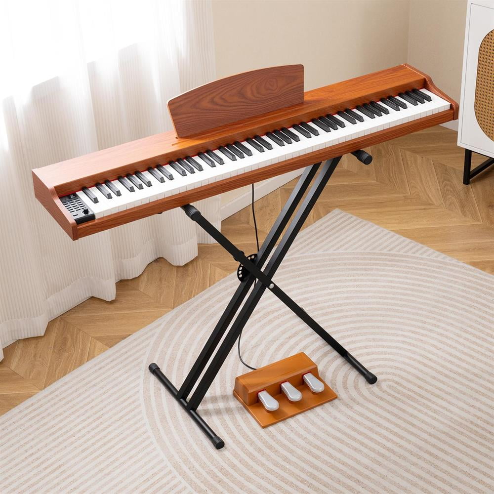 Topcobe 88-Key Keyboard Piano Set with Adjustable Stand, Keyboard Piano, Music Keyboard-Brown