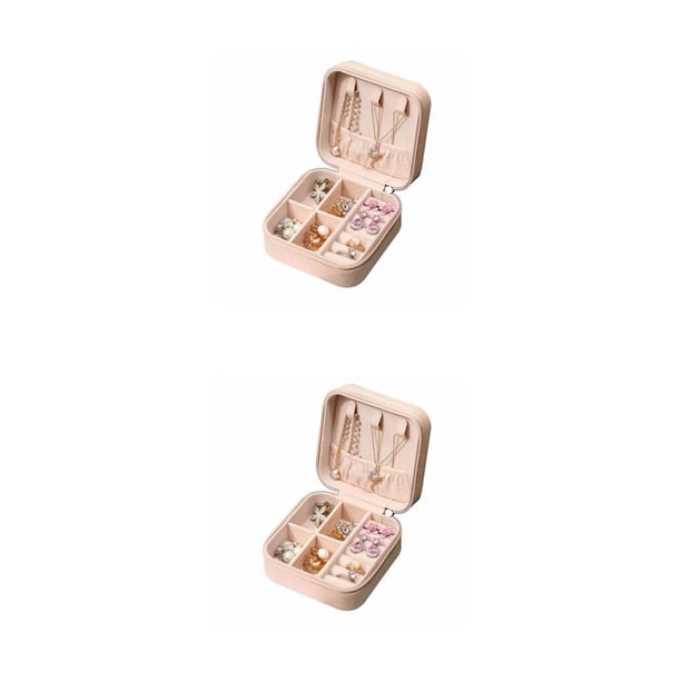 Ounissouiy Caja de embalaje de joyería Diseño de cremallera a prueba de polvo Vitrina de Organizador de viaje personalizado Anillo Pulseras Rosado 10*10*5 2piezas